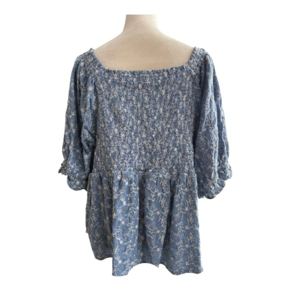 Old Navy Blue Floral Embroidered Peasant Blouse - Size 3X (2507-1) - Picture 3 of 6